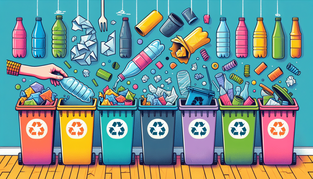 Illustration of various recyclable materials being sorted into different bins