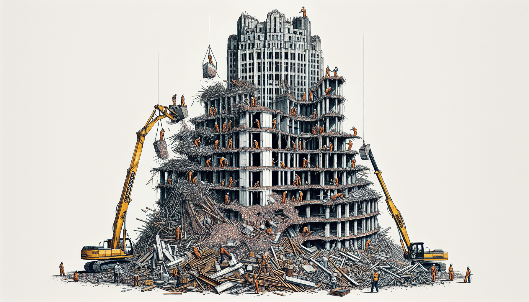 Illustration of a building being deconstructed