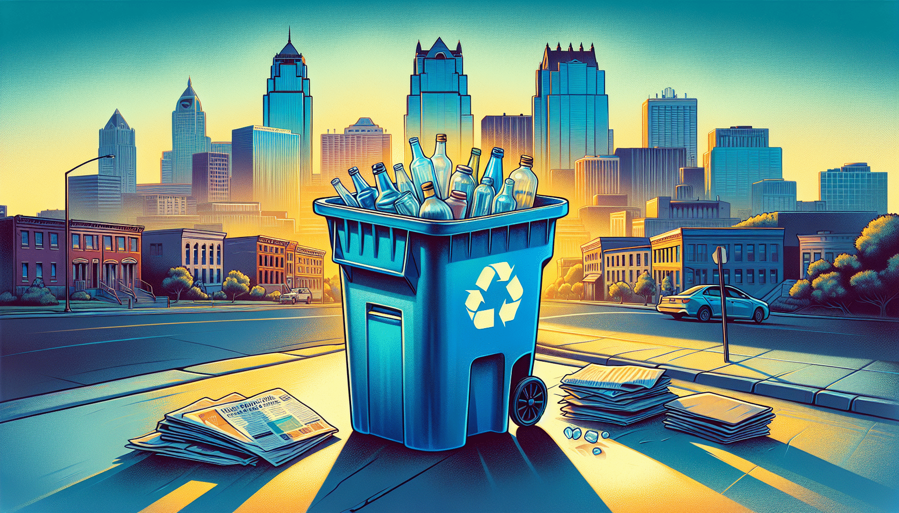 Illustration of a curbside recycling bin in Kansas City MO