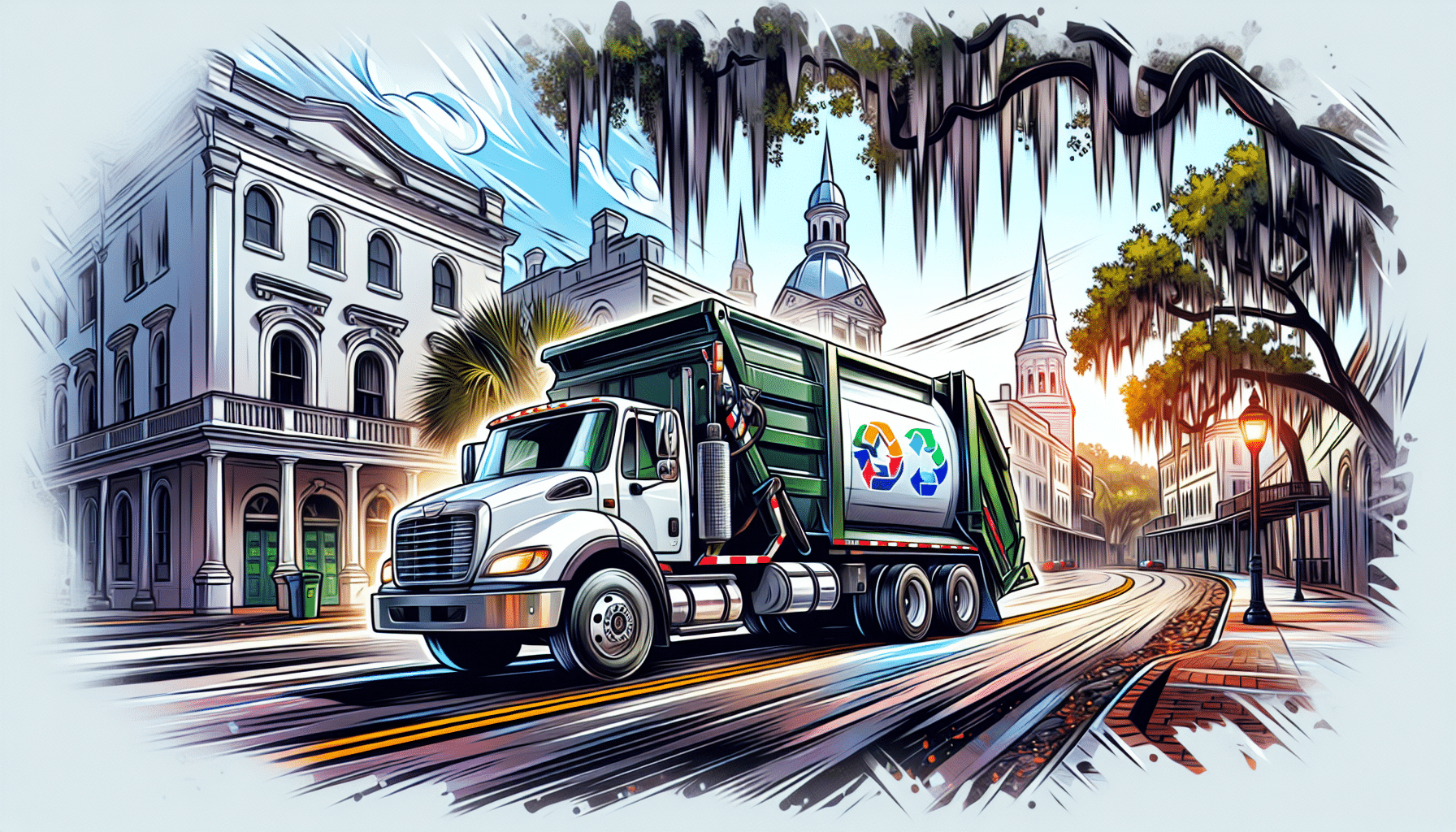 Illustration of waste removal truck in Savannah
