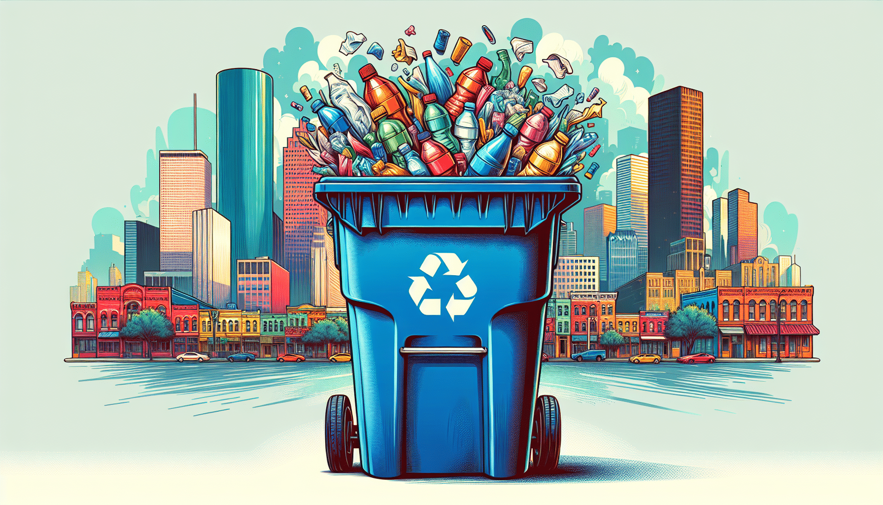 Illustration of a recycling bin with various recyclable items