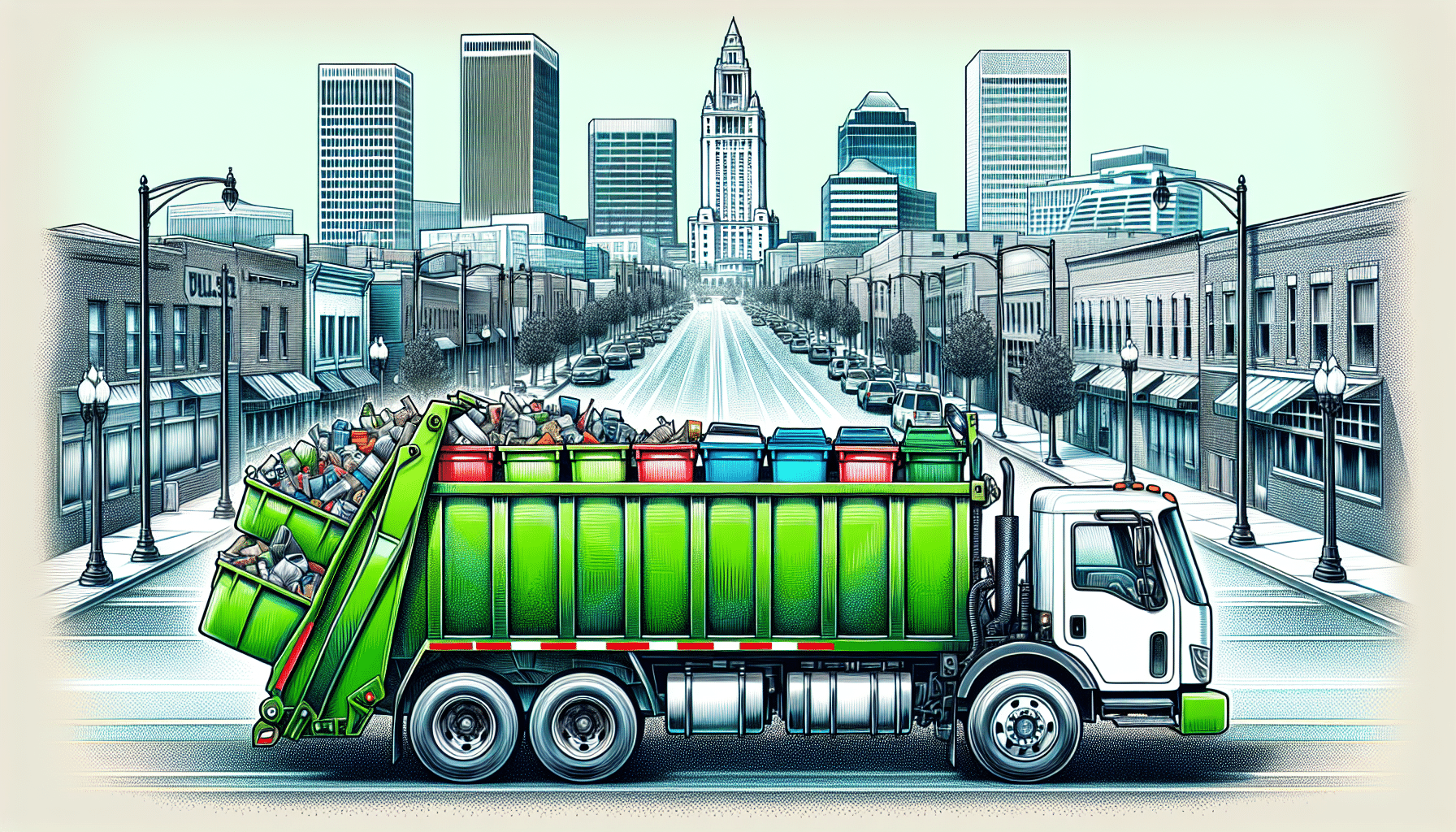 Illustration of waste removal truck in Tulsa