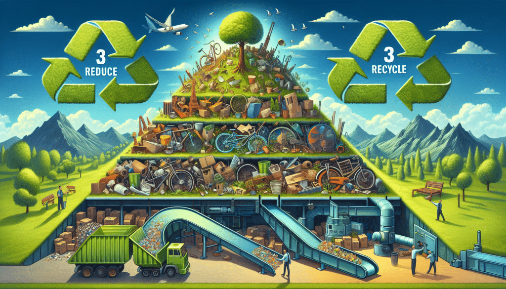 Illustration of the 3R actions: Reduce, Reuse, Recycle