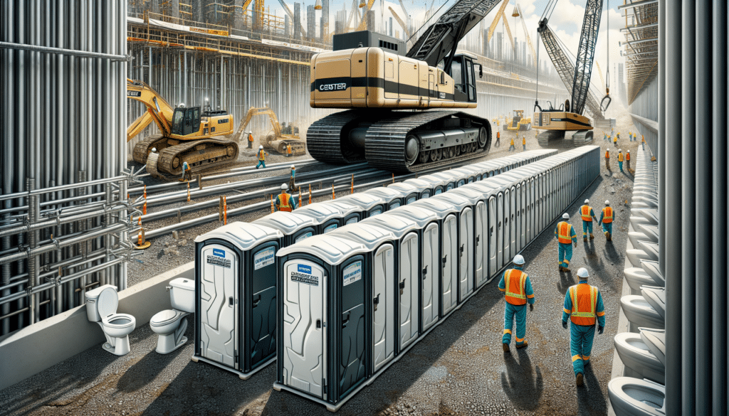 Illustration of portable toilets at a construction site