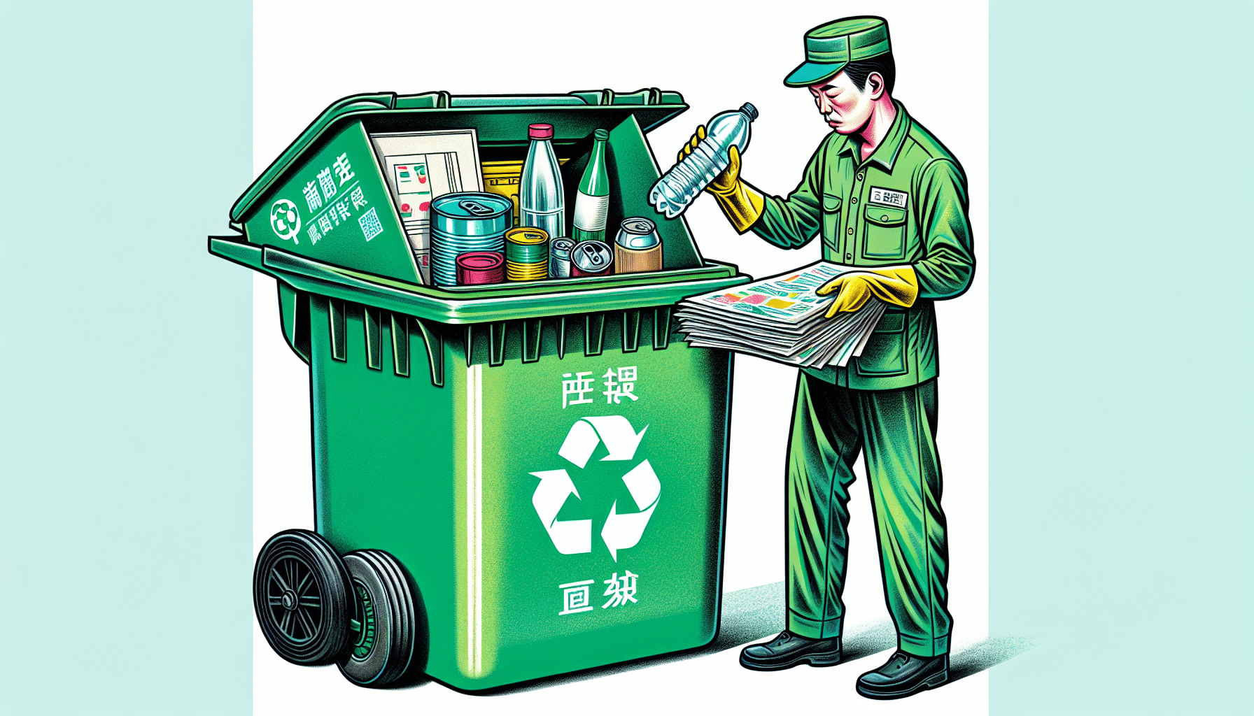 Illustration of a person placing recyclables in a curbside recycling cart